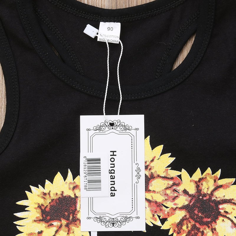 Honganda Fashion 2Pcs Toddler Kids Baby Girl Sunflower Outfits Sleeveless Tank Top+Denim Shorts Summer Clothes (3 Flowers Black, 4T / 5T) - Image 4